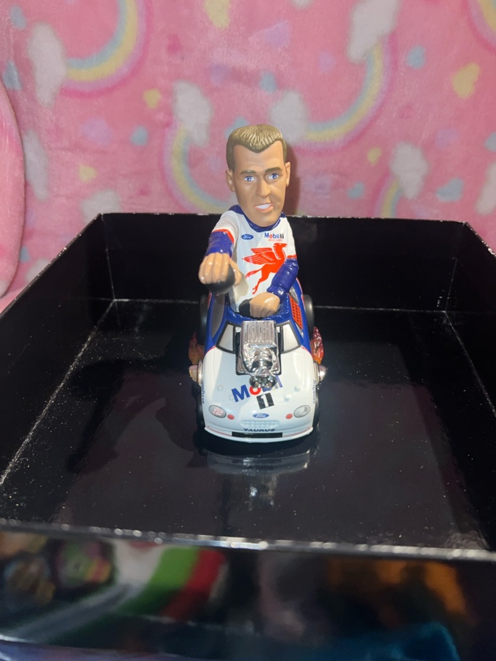 1999 collection White and Blue Racing Car Toy with Driver - Kids Toys